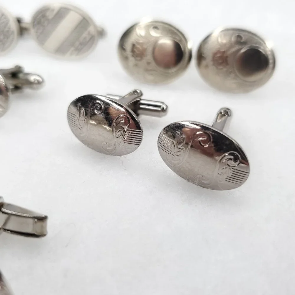 Vintage Cufflinks Silver Tone Oval Round Anson Shields Unbranded Lot Of 5 Pair